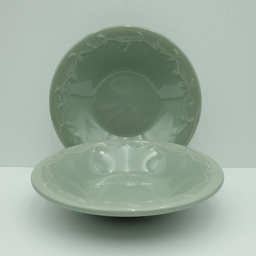 Home & Garden Party Country Garden Sage Green Soup Bowls Rim Soup Cereal Bowls